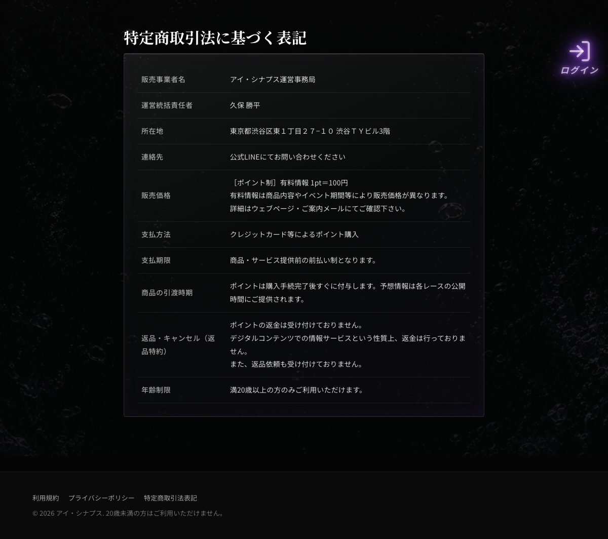 アイ・シナプス公式サイトの特定商取引法に基づく表記