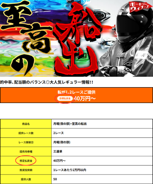 ボートウィナーズの有料プラン至高の船出の案内
