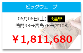 ビッグウェーブという企画名で3連単の的中を示す1,811,680円の払戻金表示