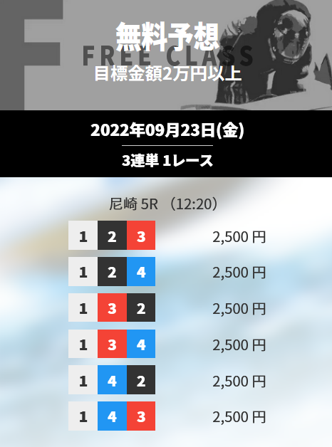 競艇ジェットの無料予想（FREE CLASS）の買い目