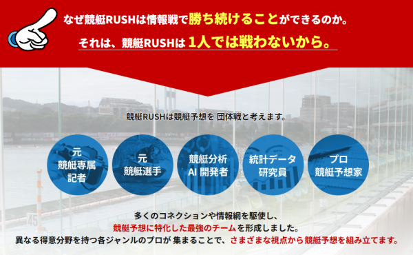 なぜ競艇RUSHは情報戦で勝ち続けることができるのか。元競艇専属記者・元競艇選手・競艇分析AI開発者・統計データ研究員・プロ競艇予想家によるチーム紹介