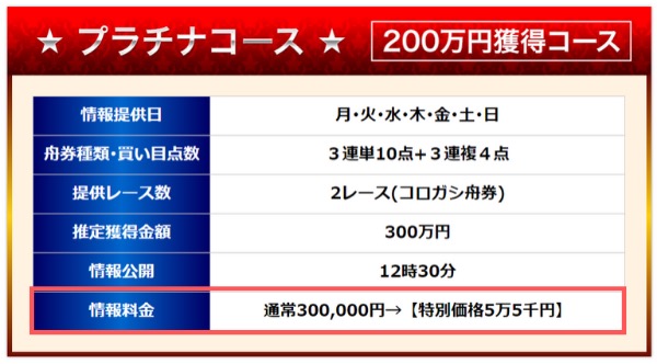 競艇予想NAVIの有料プラン価格表示（プラチナコース）