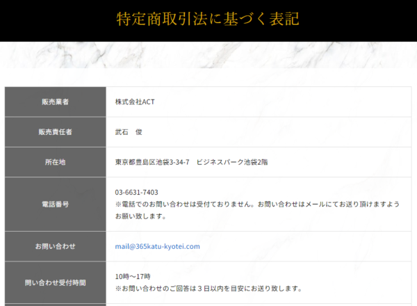 競艇予想サイト365の特定商取引法に基づく表記