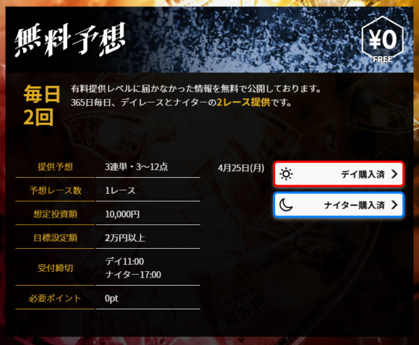 競艇GOLD（競艇ゴールド）の無料予想の案内