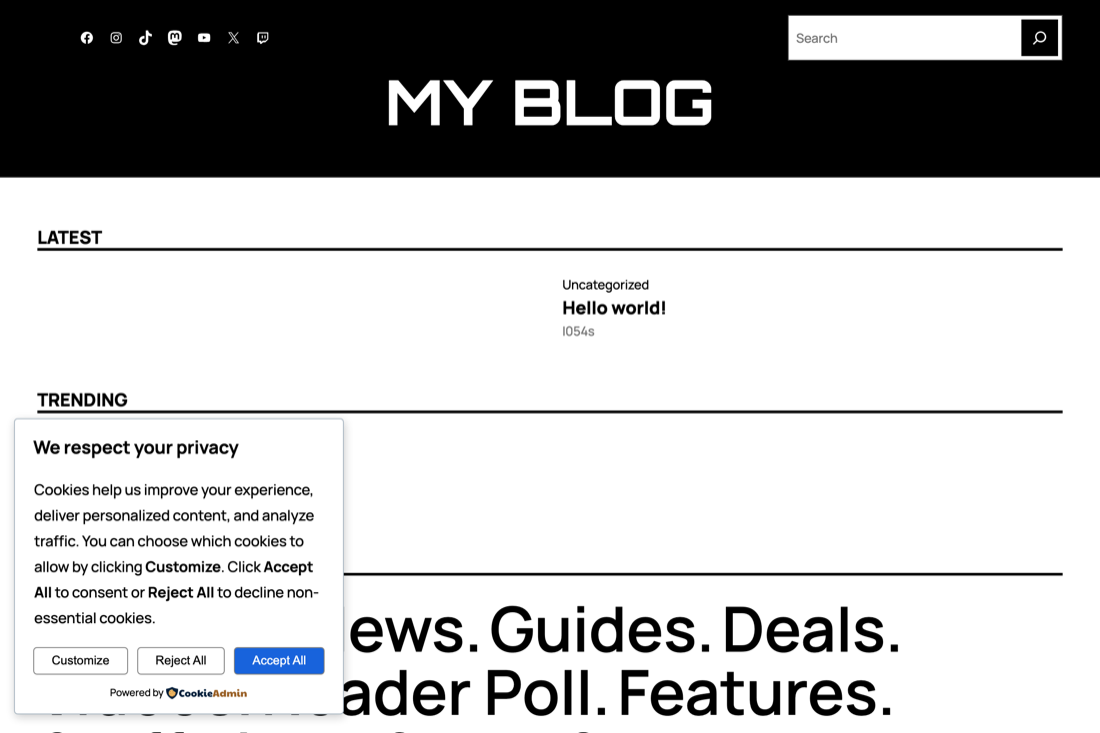 現在のoniboat.netは初期状態のWordPress（My Blog）が表示される