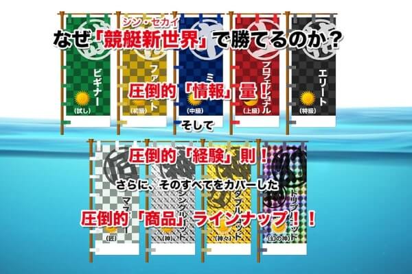 なぜ「競艇新世界」で勝てるのか？圧倒的「情報」量・圧倒的「経験」則・圧倒的「商品」ラインナップの3要素を紹介するバナー