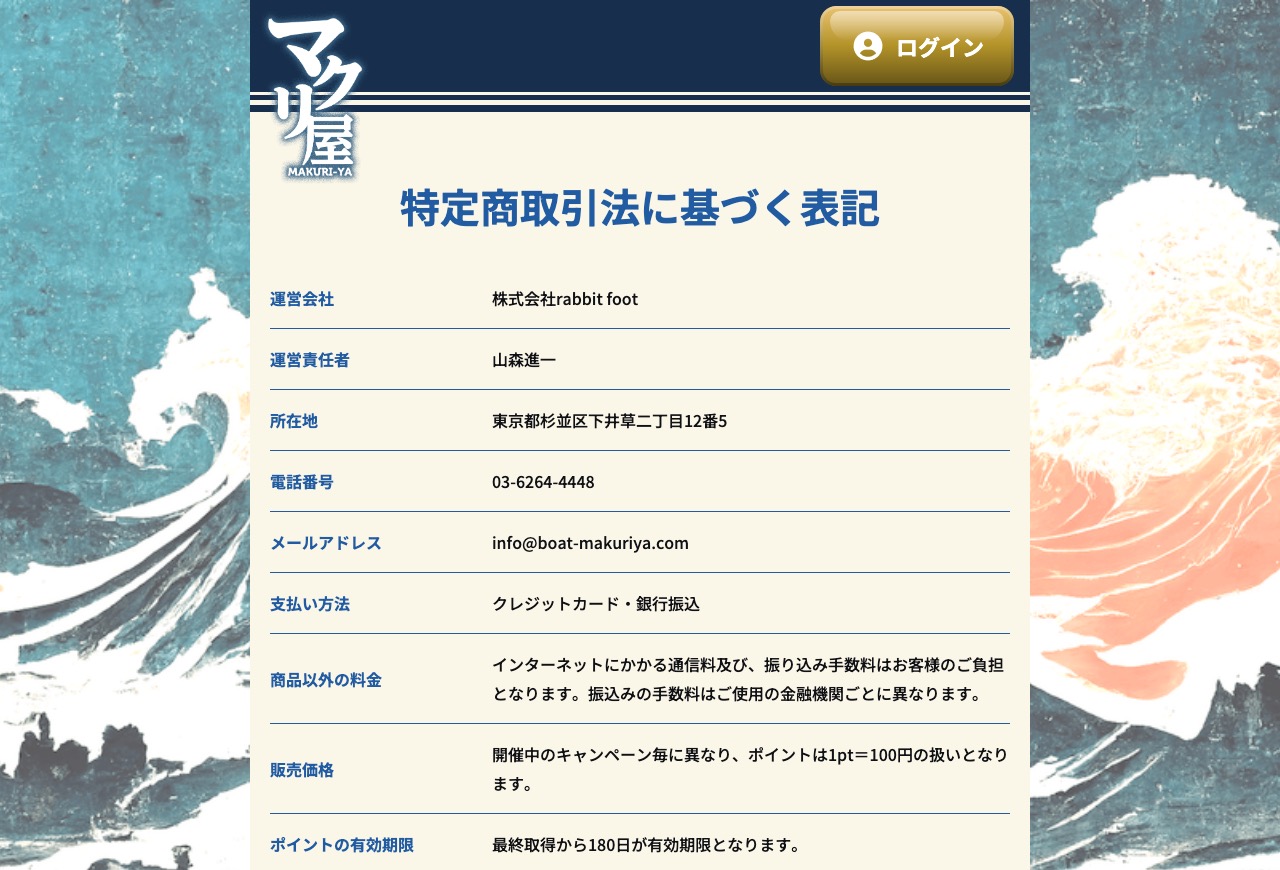マクリ屋の特定商取引法に基づく表記
